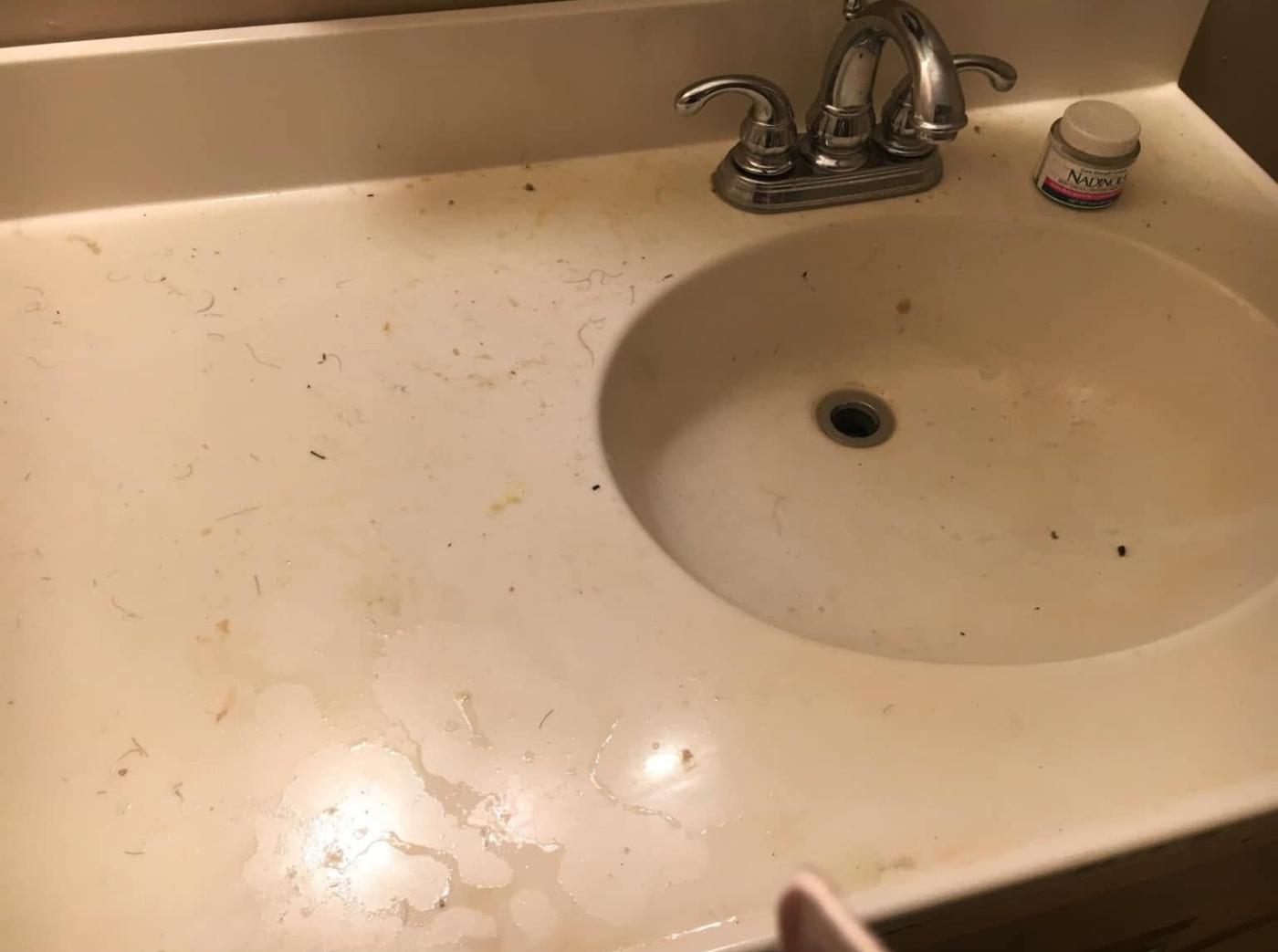Vanity sink, before we cleaned it