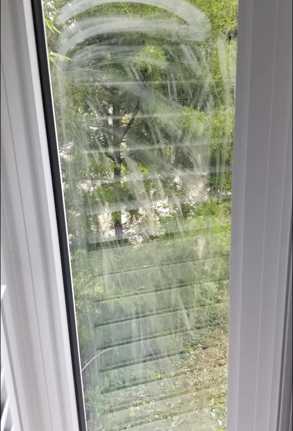 Tall window, from inside, before we cleaned it